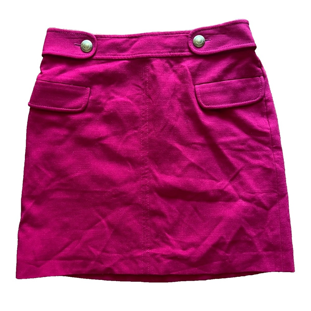 Brooks Brothers Red Wool Blend Skirt Large Logo‎ Gold Buttons Career Work Size 6